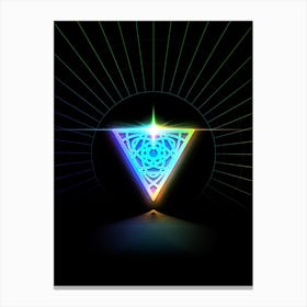 Neon Geometric Glyph in Candy Blue and Pink with Rainbow Sparkle on Black n.0027 Canvas Print
