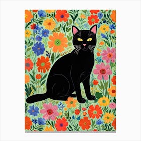 Black Cat In Flowers 1 Canvas Print