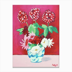 Geranium And Dahlia Bouquet Canvas Print