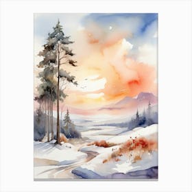 Winter Landscape Watercolor Painting 5 Canvas Print