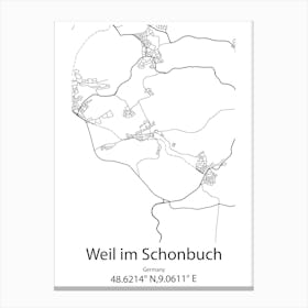 Weil Im Schonbuch,Germany Minimalist Map Canvas Print