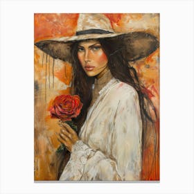 Woman With A Rose 1 Canvas Print