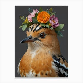 Bird With Flower Crown European Robin Art 3 Canvas Print