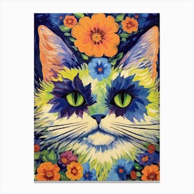 Louis Wain Psychedelic Cat With Flowers 1 Canvas Print
