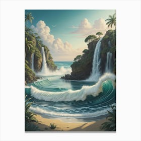 Waterfalls On The Beach Canvas Print