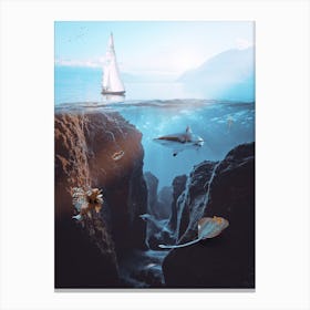 Underwater Aquatic Life And Sailing Canvas Print