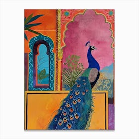 Peacock In A Palace Painting Canvas Print