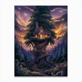 Tree House At Night Canvas Print