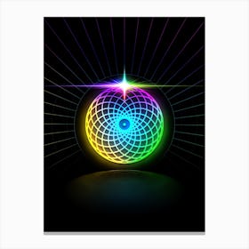 Neon Geometric Glyph in Candy Blue and Pink with Rainbow Sparkle on Black n.0233 Canvas Print
