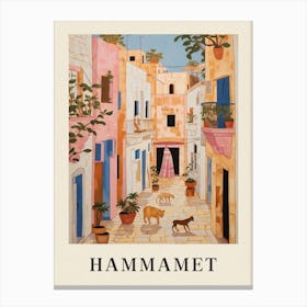 Hammamet Tunisia 3 Vintage Pink Travel Illustration Poster Canvas Print