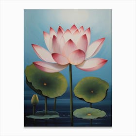 India National Flower the Lotus Flower Watercolor Canvas Print