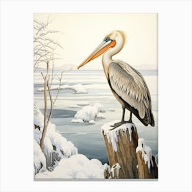 Winter Bird Painting Brown Pelican 1 Canvas Print