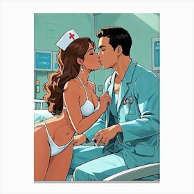 Sexy Nurse Illustration Kissing Patient Canvas Print