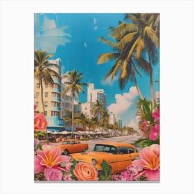 Miami Beach   Floral Retro Collage Style 4 Canvas Print