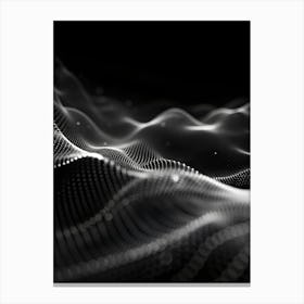 Abstract Background With Flowing Waves Of White Dots Against A Black Background, Creating A Sense Of Depth And Movement Canvas Print