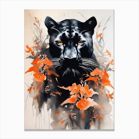 Panther Abstract Orange Flowers Painting (13) Canvas Print