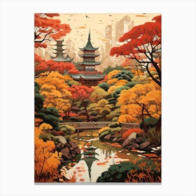 Yuyuan Garden, China In Autumn Fall Illustration 2 Canvas Print