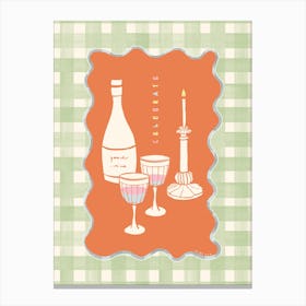 Celebrate with good wine and candlelight gingham in orange and green Canvas Print