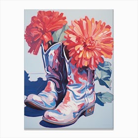 A Painting Of Cowboy Boots With Red Flowers, Fauvist Style, Still Life 4 Canvas Print