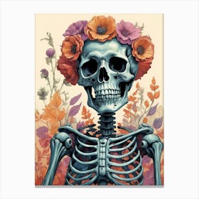 Floral Skeleton In The Style Of Pop Art (21) Canvas Print
