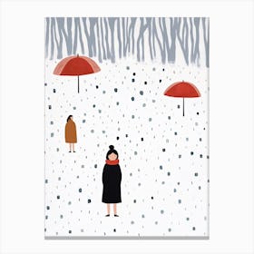 Winter Snow Scene, Tiny People And Illustration 5 Canvas Print