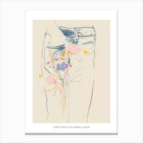 Everything Is Blooming Again Poster Flowers And Blue Jeans Line Art 4 Canvas Print