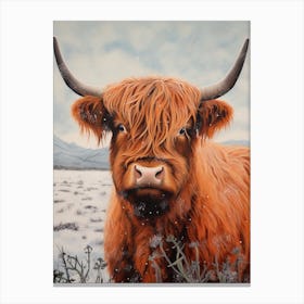 Snowy Highland Cow Textured Illustration 4 Canvas Print