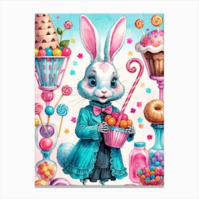 Cute Skeleton Rabbit With Candies Painting (25) Canvas Print