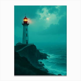 Lighthouse At Night, Blue Hour Aesthetic Canvas Print