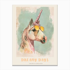 Pastel Unicorn In Sunglasses Illustration 2 Poster Canvas Print
