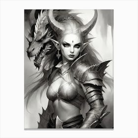 Dragonborn Black And White Painting (7) Canvas Print