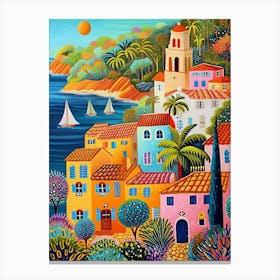 Kitsch Colourful South Of France Coastline 1 Canvas Print