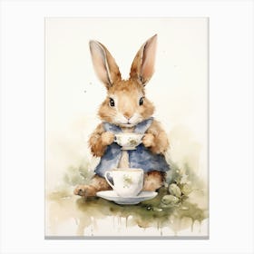 Bunny Drinking Tea Rabbit Prints Watercolour 2 Canvas Print