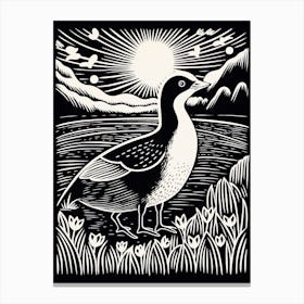 B&W Bird Linocut Coot 3 Canvas Print