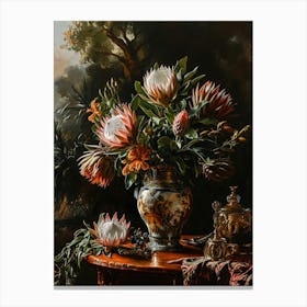 Baroque Floral Still Life Protea 4 Canvas Print