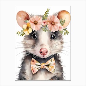 Baby Opossum Flower Crown Bowties Woodland Animal Nursery Decor (30) Result Canvas Print