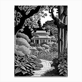 Bellingrath Gardens, Usa Linocut Black And White Vintage Canvas Print