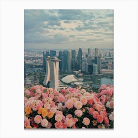 Singapore   Floral Retro Collage Style 3 Canvas Print