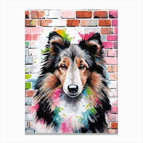 Aesthetic Shetland Sheltie Sheepdog Puppy Brick Wall Graffiti Artwork 1 Canvas Print