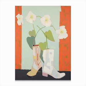 A Painting Of Cowboy Boots With White Flowers, Pop Art Style 7 Canvas Print