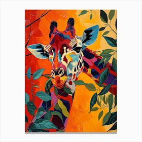 Colourful Giraffe In The Leaves Oil Painting Inspired 3 Canvas Print