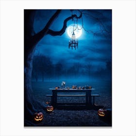 Celebration Old Horror Holiday Tree Moonlight Lantern Mist Head Table Eye Glow Pumpkin (21) Canvas Print