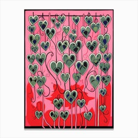 Pink And Red Plant Illustration String Of Hearts Canvas Print