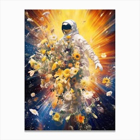 Astronaut With A Bouquet Of Flowers 4 Canvas Print