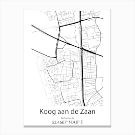 Koog Aan De Zaan,Netherlands Minimalist Map Canvas Print