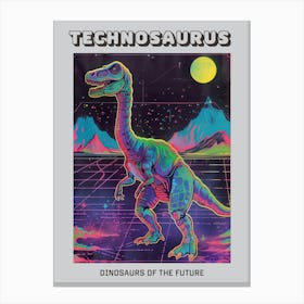 Cyber Neon Dinosaur Poster Canvas Print