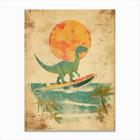 Vintage Amargasaurus Dinosaur On A Surf Board  2 Canvas Print
