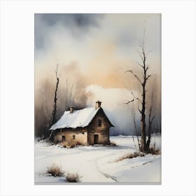 Rustic Winter Oil Painting Vintage Cottage (24) Canvas Print