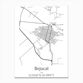 Bejucal,Cuba Minimalist Map Canvas Print