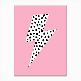 Lightning Bolt Black and White Spots on Pink Canvas Print
